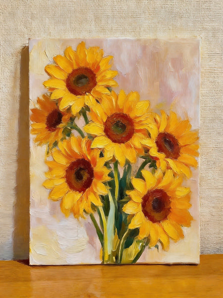 Original Flower Paintings, Blooming Sunflowers, Hand Painted Canvas Art, Original Oil Paintings, Small Canvas Artwork-HomePaintingDecor