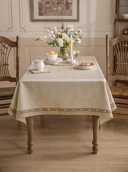 Cream Color Table Cover for Dining Room Table, French Style Tablecloth for Dining Table, Modern Rectangle Tablecloth for Oval Table-HomePaintingDecor