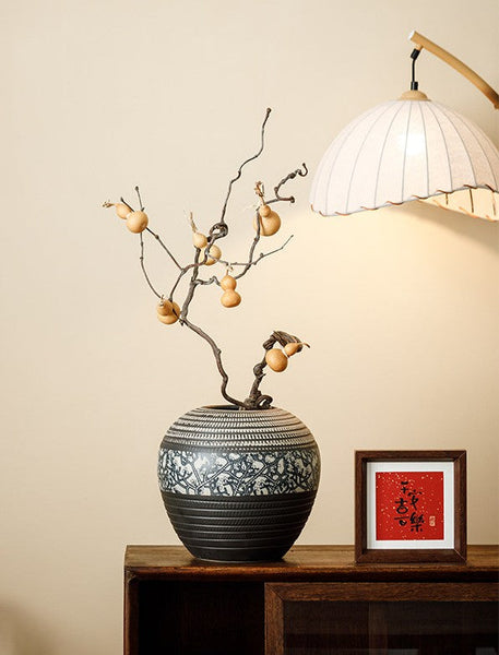 Large Pottery Flower Vases Urn, Centerpiece on Dining Table, Flower Vase on Table, Handmade Water Holding Flower Vases, Modern Bouquet Vases-HomePaintingDecor