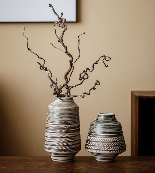 Modern Bouquet Flower Vases, Centerpiece on Dining Table, Handmade Pottery Flower Vases Urn, Water Holding Flower Vases, Large Flower Vase on Table-HomePaintingDecor