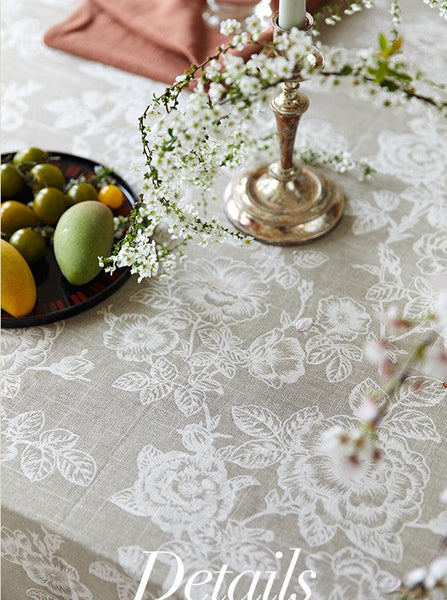 French Flower Pattern Tablecloth for Round Table, Vintage Rectangle Tablecloth for Dining Room Table, Rustic Farmhouse Table Cover for Kitchen-HomePaintingDecor