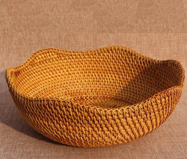 Small Round Storage Basket, Woven Rattan Basket, Fruit Basket for Kitchen, Storage Basket for Dining Room-HomePaintingDecor