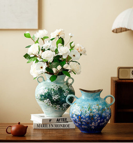 Large Flower Vases on Table, Modern Pottery Flower Vases, Centerpiece on Dining Table, Handmade Water Holding Flower Vases, Pottery Bud Vases-HomePaintingDecor