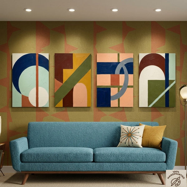 Modern Paintings for Living Room, Multi Panel Wall Art Paintings, Abstract Geometric Artwork-HomePaintingDecor