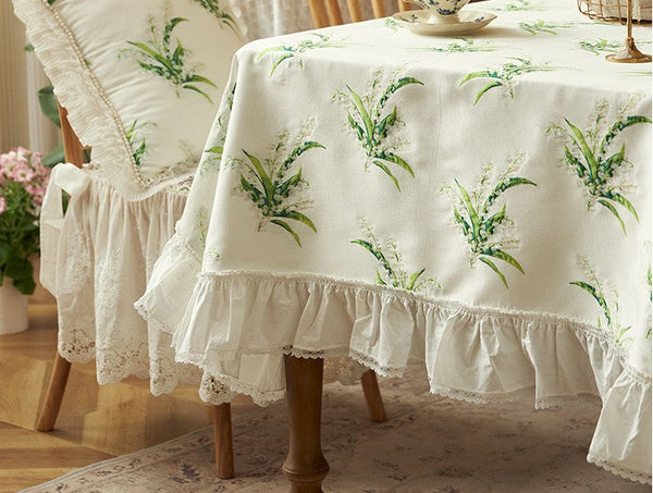 Cotton Embroidery Lace Rectangle Tablecloth for Dining Room Table, Farmhouse Table Cloth, Spring Flower Pattern Tablecloth, Square Tablecloth for Round Table-HomePaintingDecor