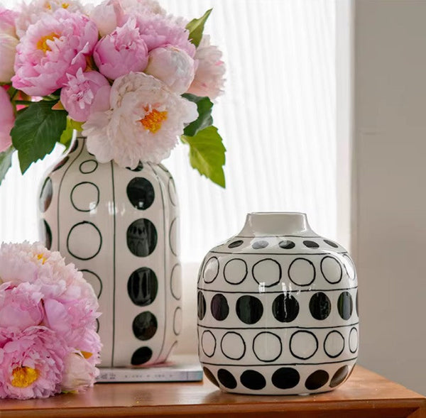Ceramic Bud Vases, Black and White Polka Dot Flower Vase, Small Flower Vases on Table, Modern Porcelain Flower Vases, Handmade Water Holding Flower Vases-HomePaintingDecor