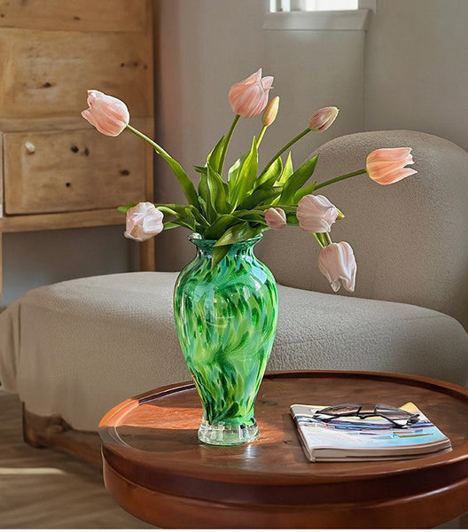 Unique Modern Vases for Flowers, Handmade Flower Vases on Table, Large Green Glass Flower Vases, Modern Glass Flower Vases-HomePaintingDecor