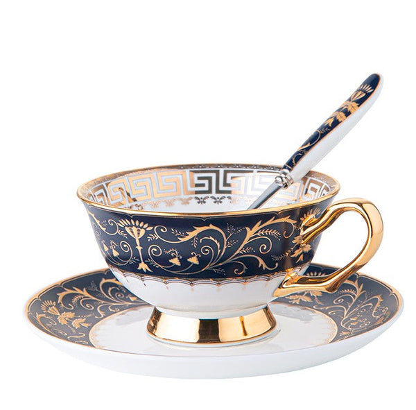 Unique Blue Tea Cup and Saucer in Gift Box, Blue Bone China Porcelain Tea Cup Set, Royal Ceramic Cups, Elegant Ceramic Coffee Cups-HomePaintingDecor