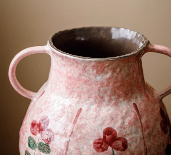 Handmade Water Holding Flower Vases, Rustic Pottery Flower Vases, Small Flower Vases on Table, Pink Bud Vases-HomePaintingDecor