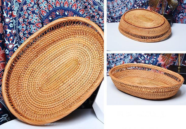 Rattan Storage Basket for Pantry, Round Storage Basket, Storage Baskets for Kitchen, Woven Storage Basket for Dining Room-HomePaintingDecor
