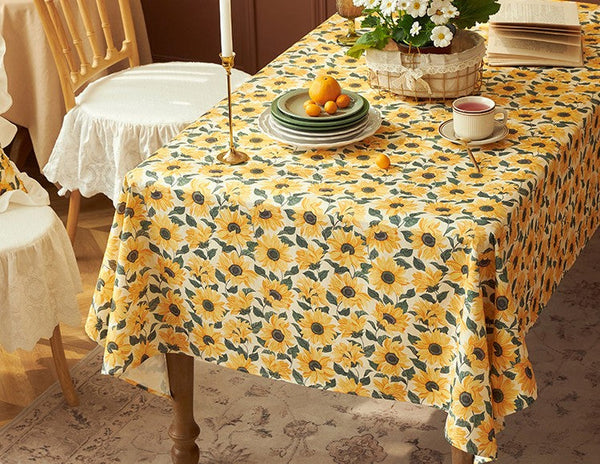 Modern Rectangle Tablecloth for Dining Room Table, Yellow Sunflower Pattern Farmhouse Table Cloth, Square Tablecloth for Round Table-HomePaintingDecor