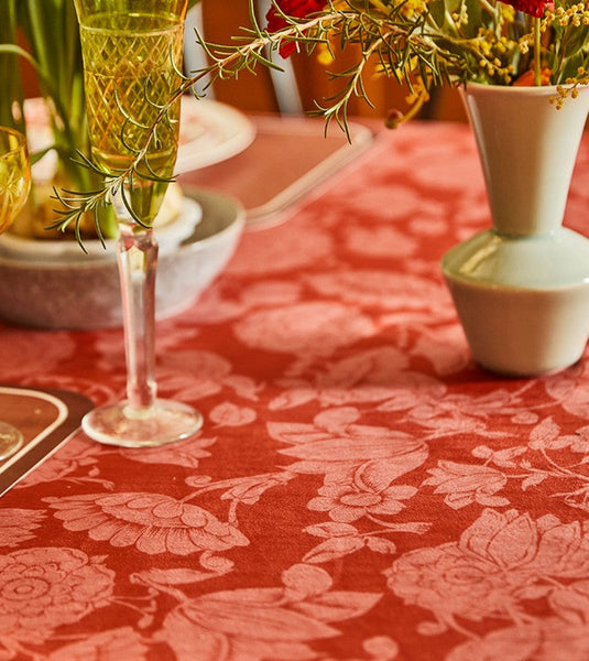 Christmas Table Cloth, Wedding Tablecloth, Red Flower Pattern Tablecloth for Home Decoration, Rectangle Tablecloth for Dining Room Table, Square Tablecloth-HomePaintingDecor