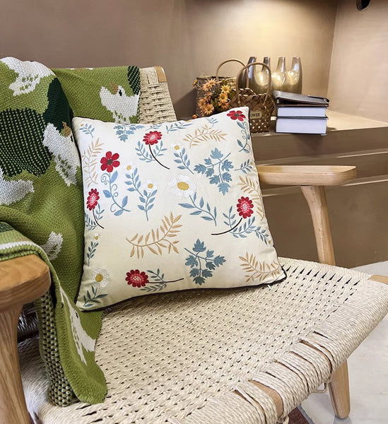 Decorative Throw Pillows for Couch, Embroider Flower Cotton Pillow Covers, Spring Flower Decorative Throw Pillows, Farmhouse Sofa Decorative Pillows-HomePaintingDecor