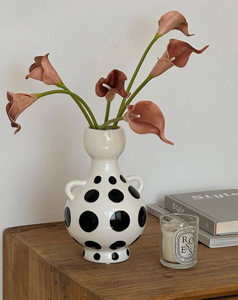 Ceramic Bud Vases, Small Flower Vases on Table, Black and White Polka Dot Flower Vase, Modern Porcelain Flower Vases, Handmade Water Holding Flower Vases-HomePaintingDecor