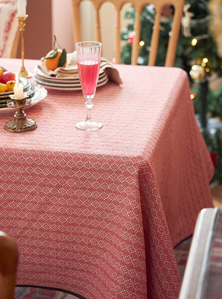 Simple Modern Rectangle Tablecloth for Dining Room Table, Knitted Plaid Embroidery Farmhouse Table Cloth, Square Tablecloth for Round Table-HomePaintingDecor