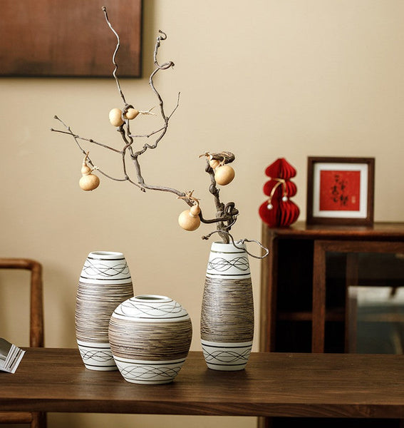 Large Flower Vase on Table, Modern Bouquet Flower Vases, Centerpiece on Dining Table, Handmade Pottery Flower Vases Urn, Water Holding Flower Vases-HomePaintingDecor