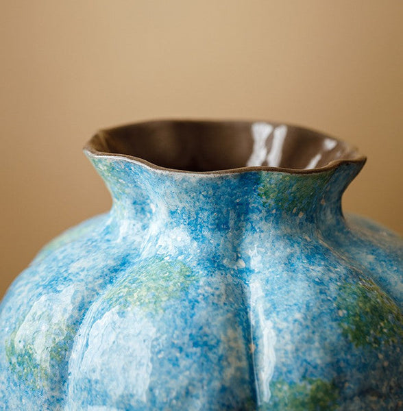 Centerpiece on Dining Table, Blue Flower Vase on Table, Handmade Water Holding Flower Vases, Pottery Flower Vases, Modern Bouquet Flower Vases-HomePaintingDecor