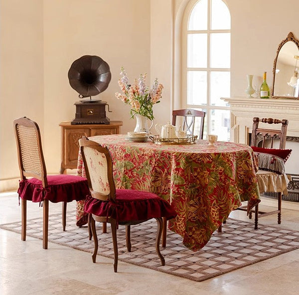 Large Modern Rectangle Tablecloth for Dining Table, Flower Pattern Red Table Covers for Round Table, Farmhouse Table Cloth for Oval Table-HomePaintingDecor