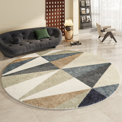 Abstract Contemporary Round Rugs, Modern Rugs for Dining Room, Geometric Modern Rugs for Bedroom, Modern Area Rugs under Coffee Table-HomePaintingDecor