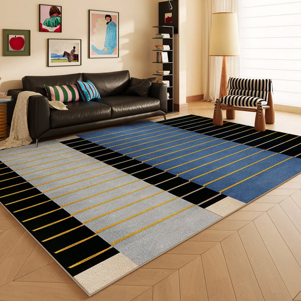 Mid Century Modern Rugs, Bedroom Modern Floor Carpet, Blue Modern Rug Designs, Contemporary Modern Rugs for Dining Room, Living Room Rug Ideas-HomePaintingDecor