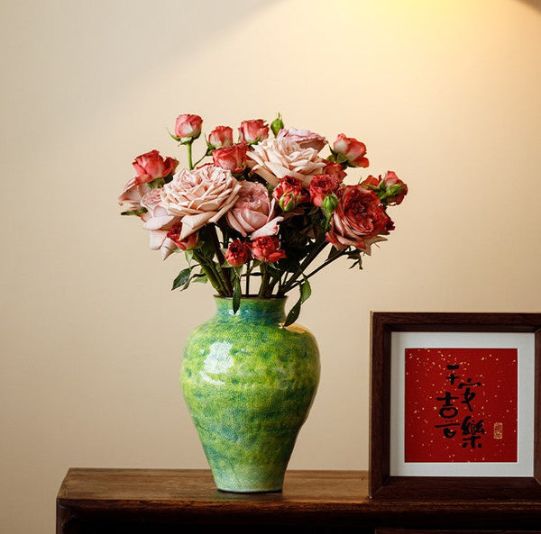 Centerpiece on Dining Table, Modern Pottery Flower Vases, Handmade Water Holding Flower Vases, Pottery Bud Vases, Large Green Flower Vases on Table-HomePaintingDecor