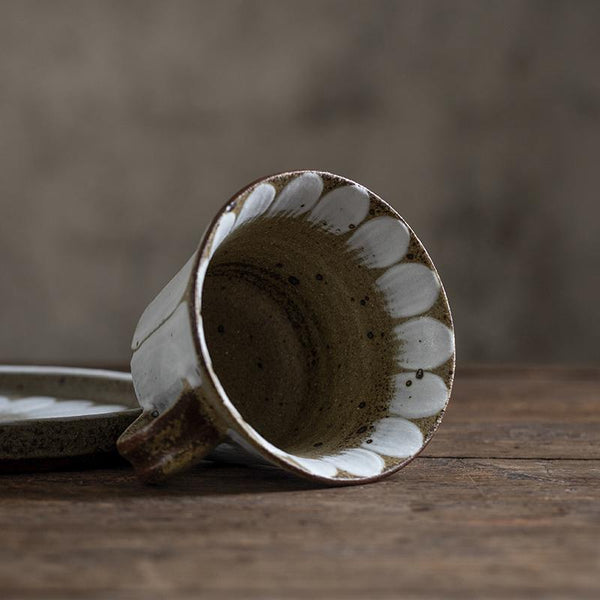 Daisy Flower Pattern Coffee Cup, Cappuccino Coffee Mug, Pottery Coffee Cups, Latte Coffee Cup, Tea Cup, Coffee Cup and Saucer Set