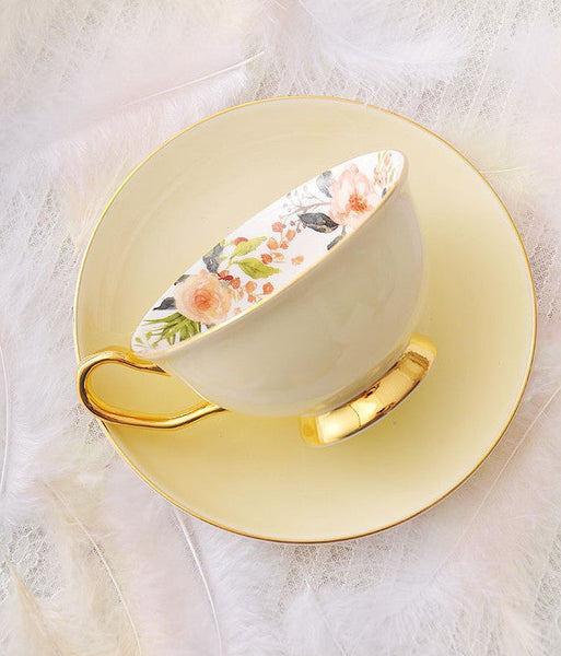 Royal Porcelain Tea Cup Saucer Set, Elegant Flower Pattern Ceramic Coffee Cups, Beautiful British Tea Cups, Unique Traditional Afternoon Tea Cup and Saucer in Gift Box-HomePaintingDecor