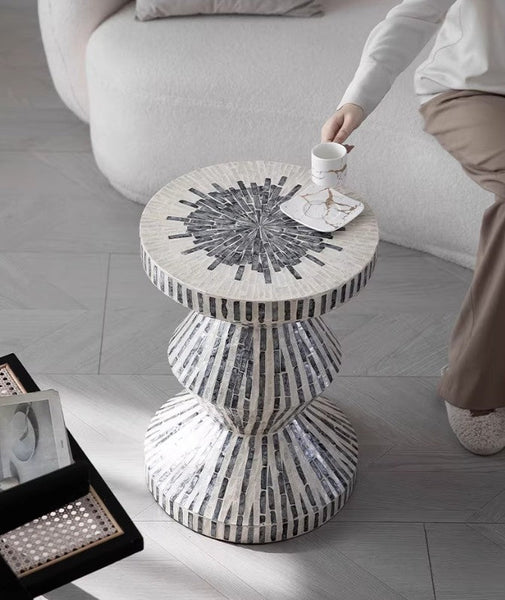 Bedside Small Side Table, Portable Casual Side Table, Shell Small Sofa Side Table, Contemporary Round Side Table, Creative Coffee Table-HomePaintingDecor