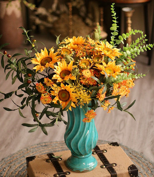 Large Bunch of Yellow Sunflowers, Unique Floral Arrangement for Home Decoration, Table Centerpiece, Real Touch Artificial Flowers for Living Room-HomePaintingDecor