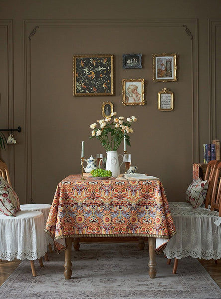 Flower Pattern Tablecloth, Square Tablecloth for Round Table, Large Cotton Rectangle Tablecloth for Home Decoration, Farmhouse Table Cloth Dining Room Table-HomePaintingDecor