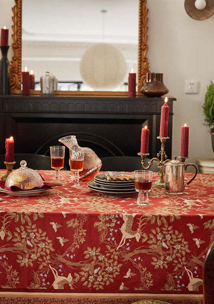 Long Modern Rectangular Tablecloth for Dining Room Table, Forest Deer Red Table Covers, Square Tablecloth for Kitchen, Extra Large Tablecloth for Round Table-HomePaintingDecor