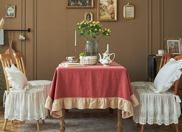 Square Tablecloth for Round Table, Red Modern Table Cloth, Ramie Tablecloth for Home Decoration, Extra Large Rectangle Tablecloth for Dining Room Table-HomePaintingDecor