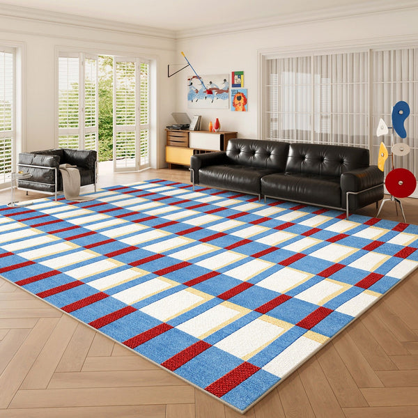 Mid Century Modern Rugs, Blue Geometric Contemporary Rugs, Modern Living Room Rug Ideas, Contemporary Abstract Rugs for Dining Room-HomePaintingDecor