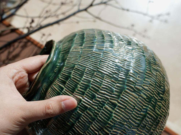 Centerpiece Ceramic Bouquet Vases, Green Porcelain Vases for Modern Home Decor, Large Contemporary Vases on Dining Table, Handmade Modern Flower Vase-HomePaintingDecor