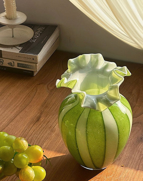 Creative Modern Vase for Flowers, Handmade Flower Vases on Table, Modern Contemporary Vases, Green Glass Flower Vases, Green Bud Vases-HomePaintingDecor