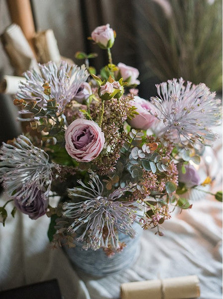 Modern Artificial Flowers for Home Decoration, Rose Flowers, Eucalyptus Globulus, Holly Leaf, Bedroom Flower Arrangement Ideas, Spring Flower Arrangement for Living Room-HomePaintingDecor