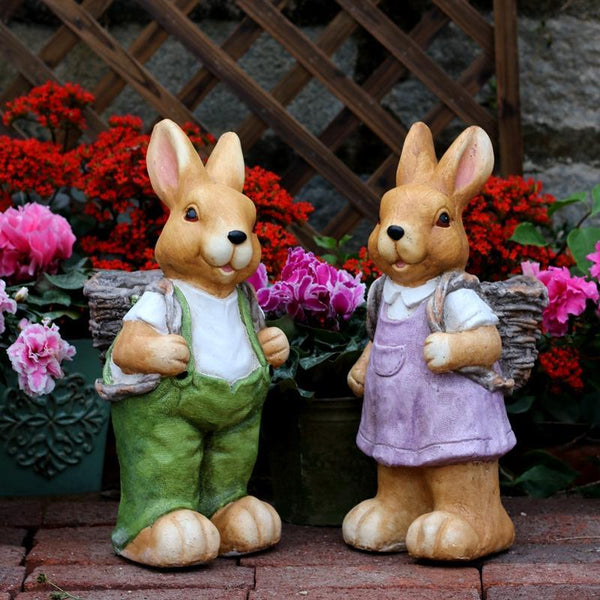 Garden Animal Statues, Large Garden Statues, Large Rabbit Statue for Garden, Bunny Flower Pot, Garden Ornament, Gardening Decoration Ideas-HomePaintingDecor