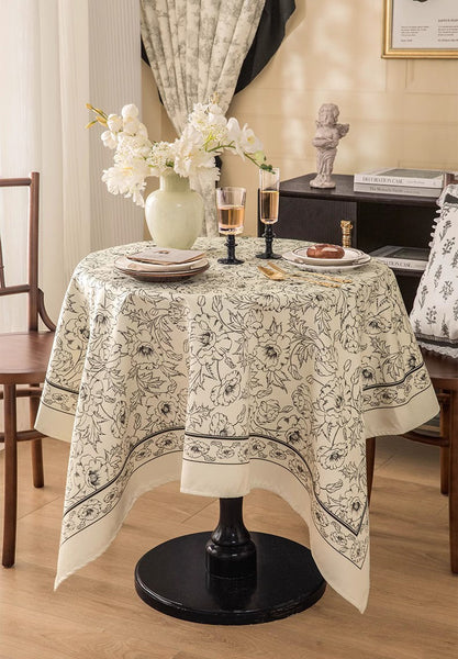 Large Flower Pattern Table Cover for Dining Room Table, Rectangular Tablecloth for Dining Table, Modern Rectangle Tablecloth for Oval Table-HomePaintingDecor