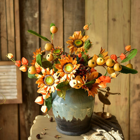 Yellow Sunflowers, Botany Plants, Unique Floral Arrangement for Home Decoration, Table Centerpiece, Real Touch Artificial Flowers for Dining Room-HomePaintingDecor