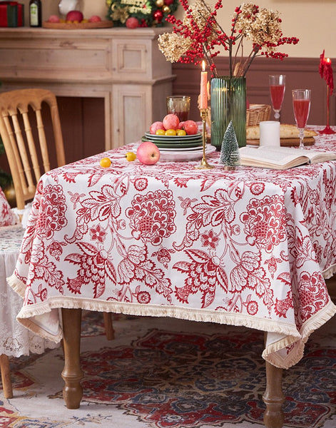 Flower Pattern Tablecloth for Holiday Decoration, Square Tablecloth for Round Table, Large Cotton Rectangle Tablecloth for Home Decoration, Farmhouse Table Cloth Dining Room Table-HomePaintingDecor