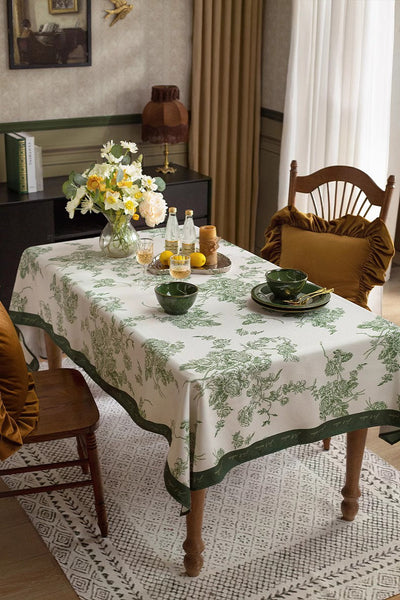 Chenille Flower Tablecloth for Dining Table, Elegant French Style Table Cover for Dining Room Table, Modern Rectangle Tablecloth for Oval Table