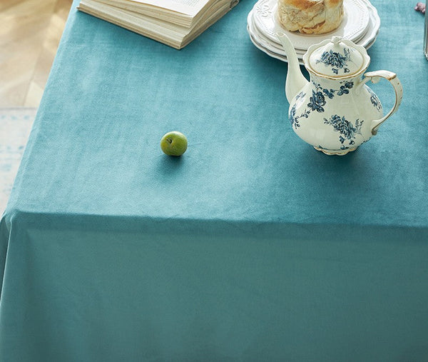Ramie Velvet Rectangle Tablecloth for Home Decoration, Blue Square Tablecloth for Round Table, Modern Blue Table Cloth for Dining Room Table-HomePaintingDecor