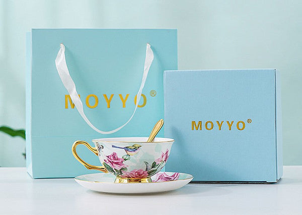 Unique Afternoon Tea Cups and Saucers in Gift Box, Royal Bone China Porcelain Tea Cup Set, Elegant Flower Pattern Ceramic Coffee Cups, Beautiful British Tea Cups-HomePaintingDecor