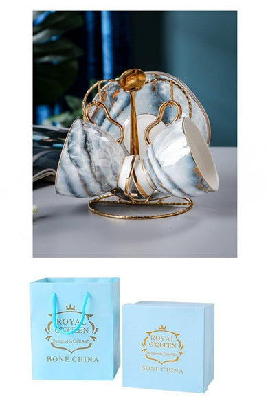 Unique Tea Cups and Saucers in Gift Box as Birthday Gift, Elegant Ceramic Coffee Cups, Beautiful British Tea Cups, Royal Bone China Porcelain Tea Cup Set-HomePaintingDecor