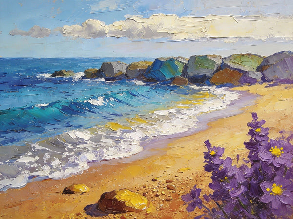 Summer on the Azure Coast, Landscape Canvas Paintings, Small Oil Paintings on Canvas, Palette Knife Artwork, Hand Painted Canvas Art, Original Oil Paintings-HomePaintingDecor