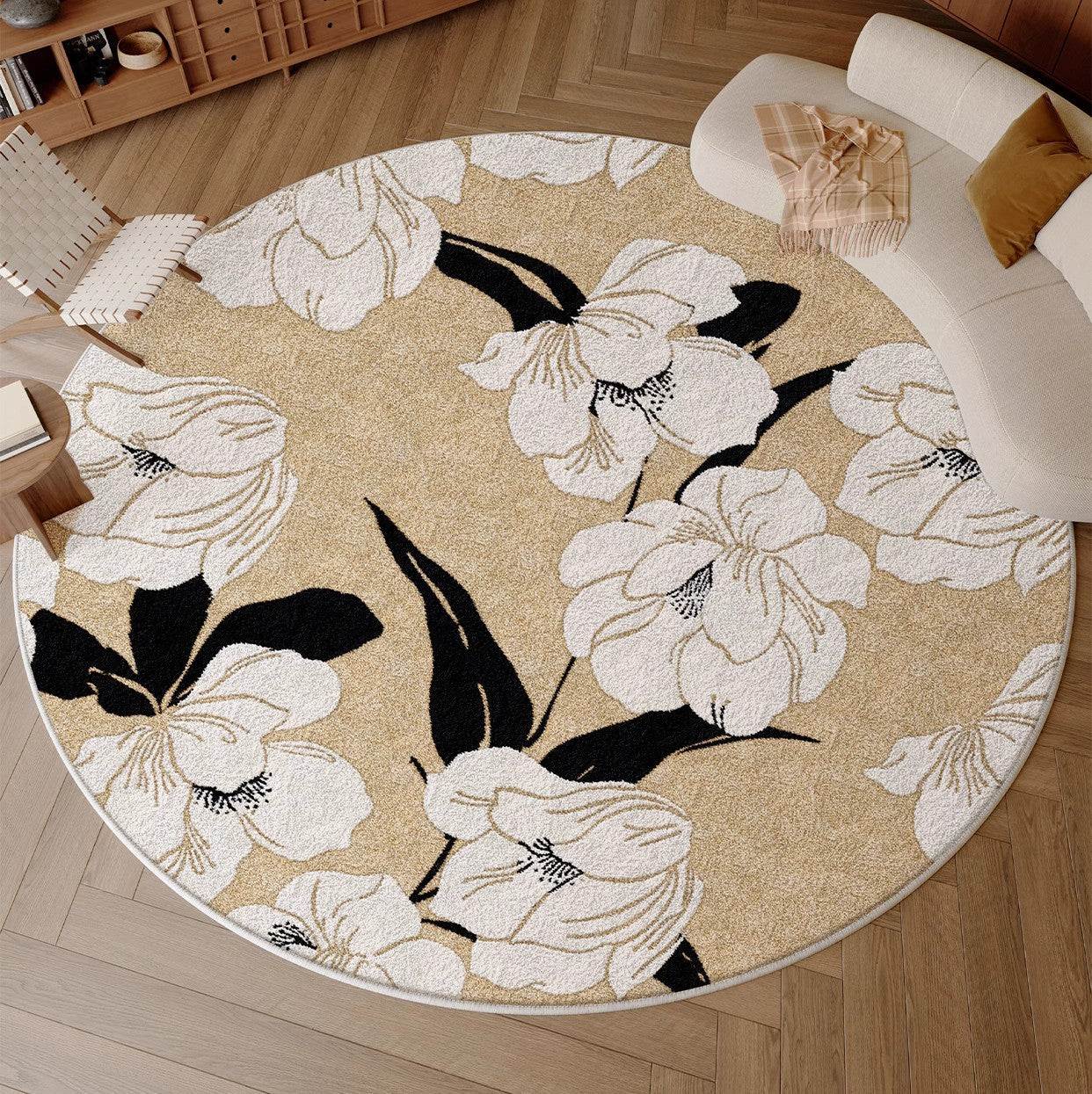 Bedroom Abstract Modern Area Rugs, Circular Rugs Under Chairs, Contemporary Floor Mat Design