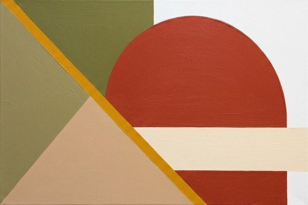 Modern Abstract Paintings, Oversized Modern Canvas Wall Art, Rust Red, Olive Green, Light Camel Colors, Geometric Pattern Contemporary Artwork