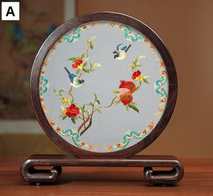 Premium Souvenir, Creative Birthday Gift, Elegant Silk Embroidery Ornaments, Traditional Chinese Suzhou Flower and Birds Silk Embroidery, Exclusive Business Presents-HomePaintingDecor