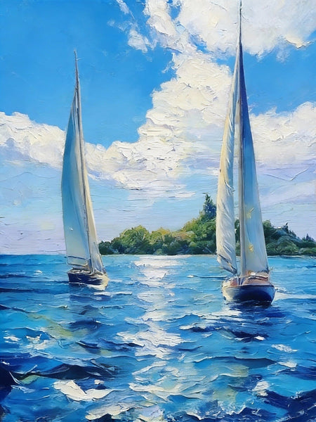 Sailboat on the Azure Sea, Seascape Painting, Small Landscape Paintings, Original Small Paintings on Canvas, Small Paintings on Canvas, Hand Painted Canvas Art-HomePaintingDecor