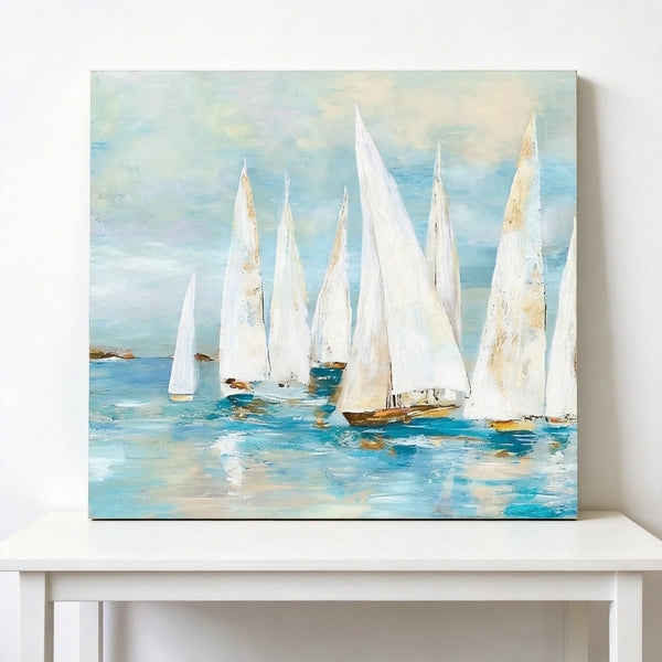 Small Acrylic Painting on Canvas, Original Abstract Paintings, Abstract Sail Boats Painting, Small Canvas Artwork, Hand Painted Canvas Art, Buy Small Paintings Online-HomePaintingDecor